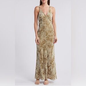 Mango Javier Burnout Velvet Maxi Dress | Moss | Velvet